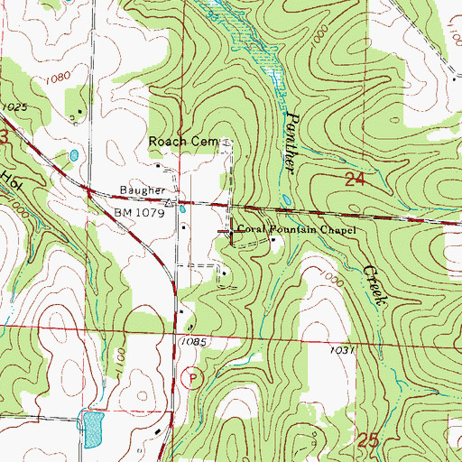 Topographic Map of Coral Fountain Chapel, MO