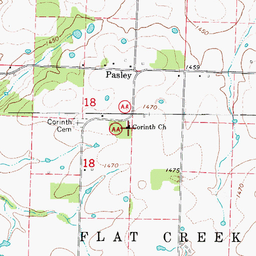 Topographic Map of Corinth Church, MO