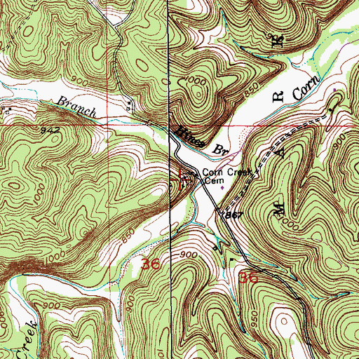 Topographic Map of Corn Creek Cemetery, MO