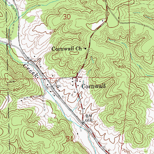 Topographic Map of Cornwall, MO