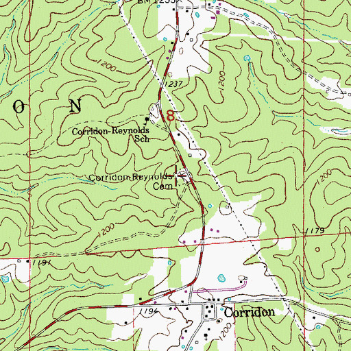 Topographic Map of Corridon-Reynolds Cemetery, MO