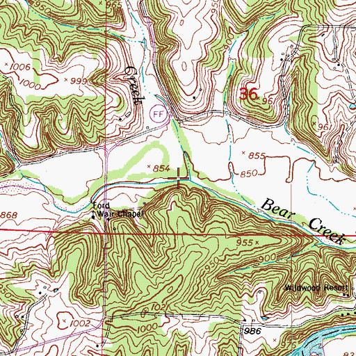 Topographic Map of Cottonwood Creek, MO