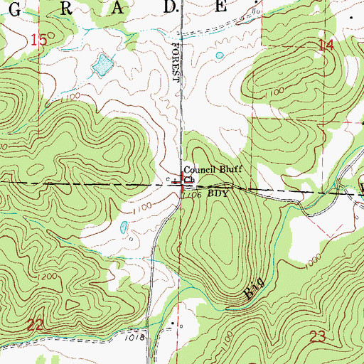 Topographic Map of Council Bluff Church, MO