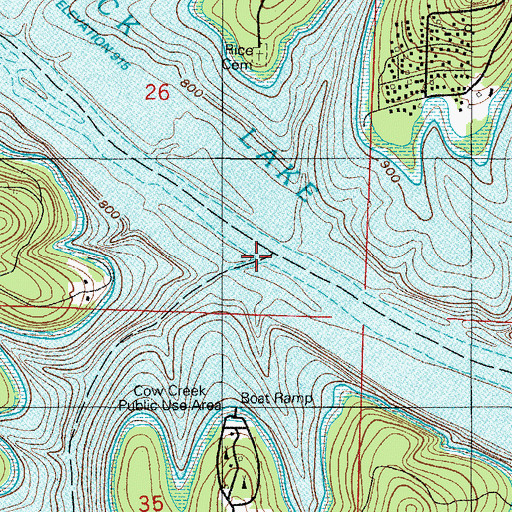 Topographic Map of Cow Creek, MO