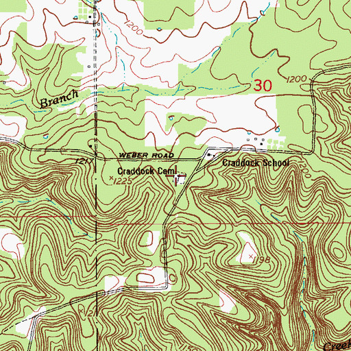 Topographic Map of Craddock Cemetery, MO