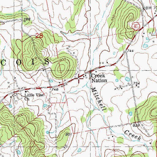 Topographic Map of Creek Nation, MO