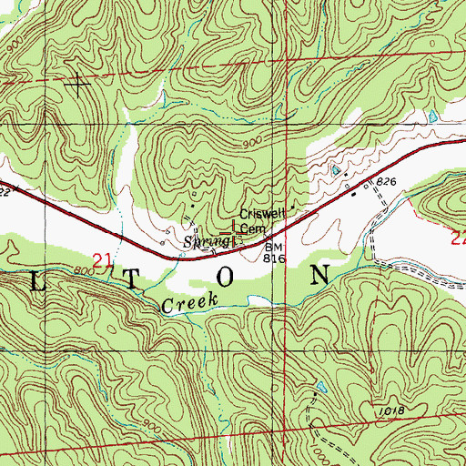 Topographic Map of Cresswell Cemetery, MO