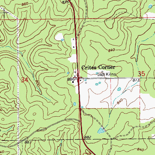 Topographic Map of Crites Corner, MO