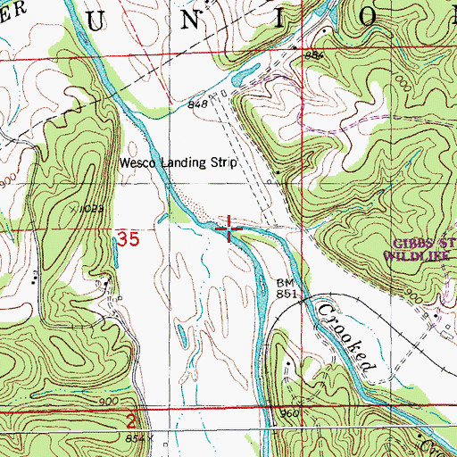 Topographic Map of Crooked Creek, MO