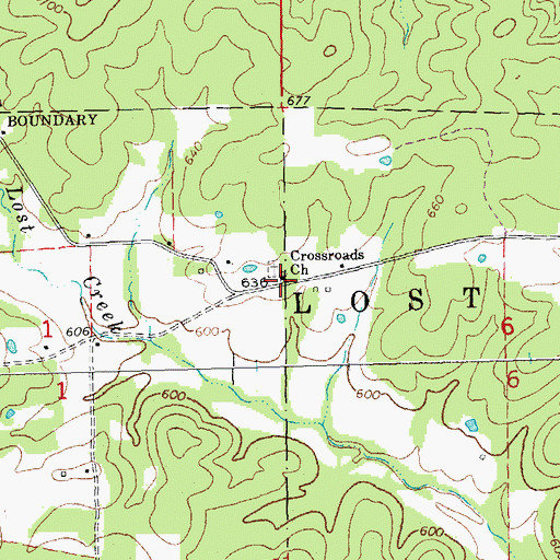 Topographic Map of Crossroads Church, MO