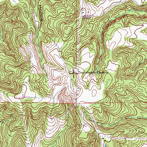 Topographic Map of Crossroads Church, MO