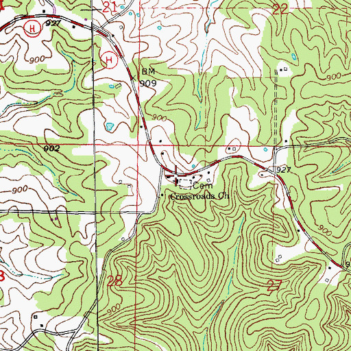 Topographic Map of Crossroads Church, MO