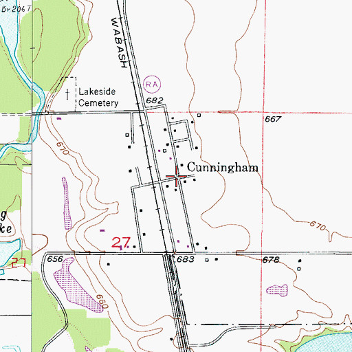 Topographic Map of Cunningham, MO