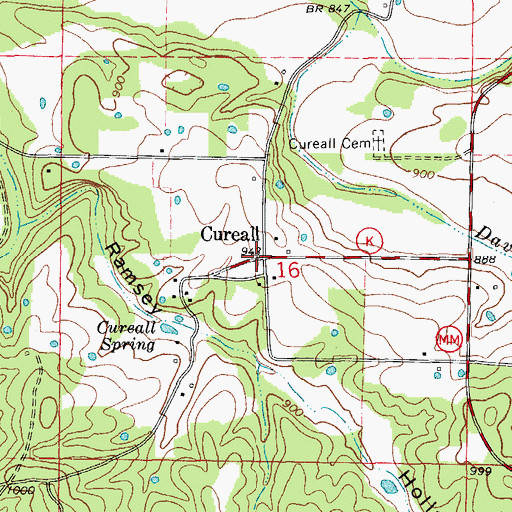 Topographic Map of Cureall, MO