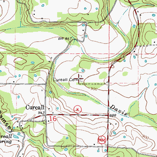 Topographic Map of Cureall Cemetery, MO