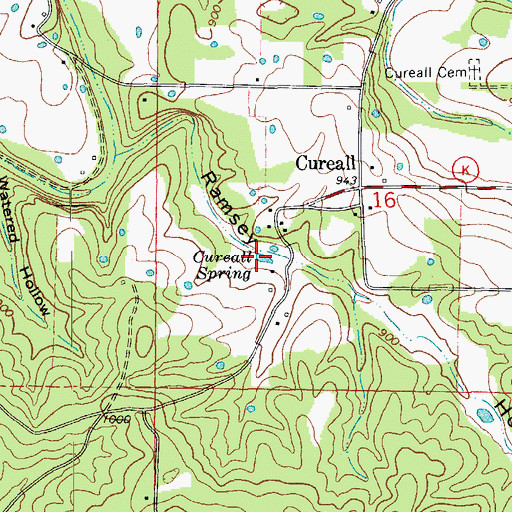 Topographic Map of Cureall Spring, MO