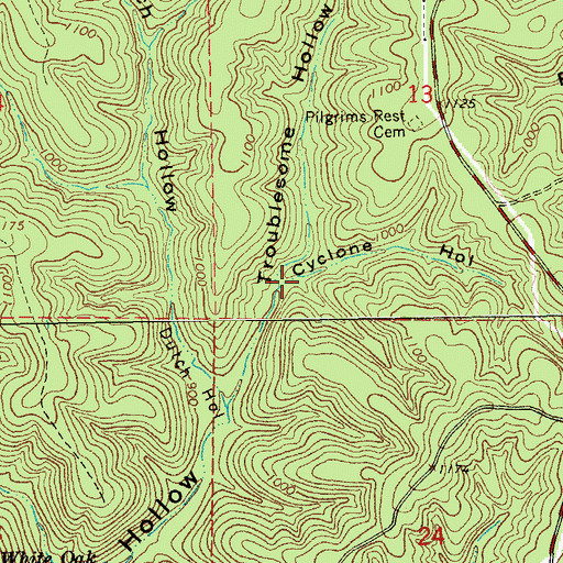 Topographic Map of Cyclone Hollow, MO