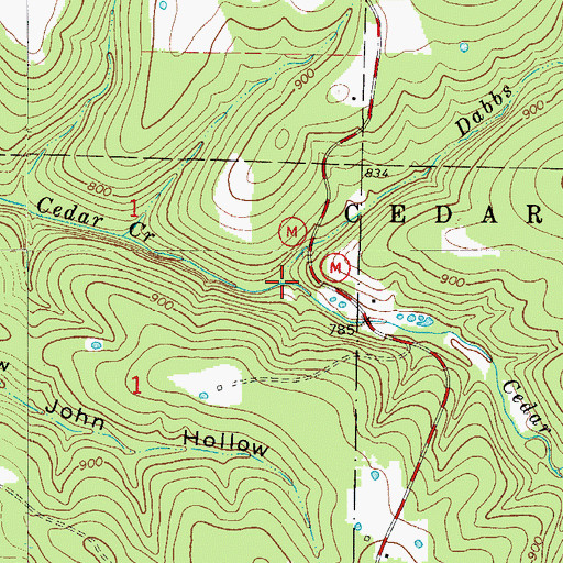 Topographic Map of Dabbs Creek, MO