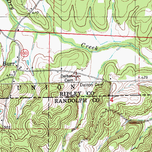 Topographic Map of Dalton Cemetery, MO