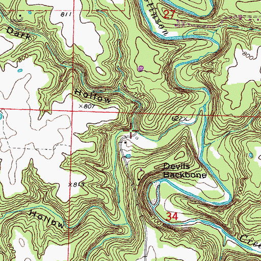 Topographic Map of Dark Hollow, MO
