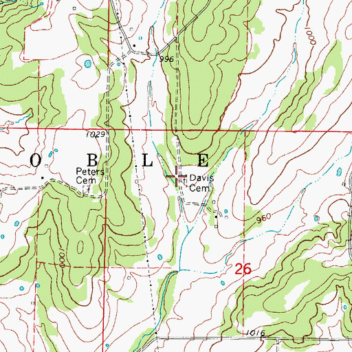 Topographic Map of Davis Cemetery, MO