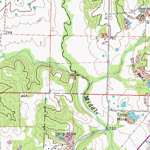 Topographic Map of Davis Creek, MO