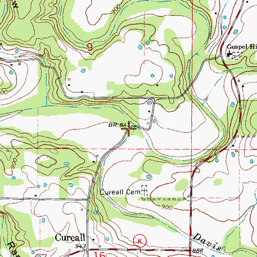 Topographic Map of Davis Creek, MO