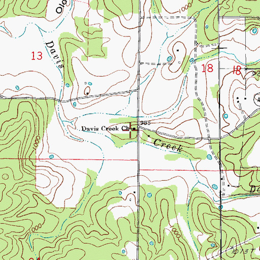 Topographic Map of Davis Creek Church, MO