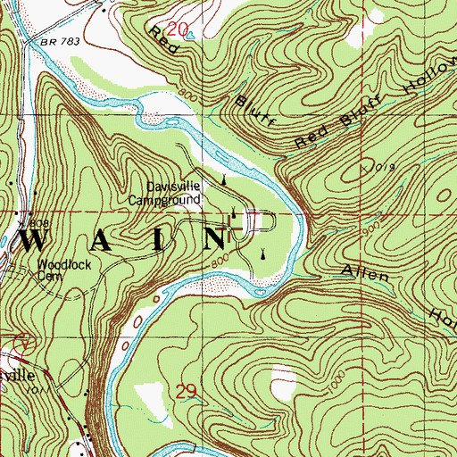 Topographic Map of Davisville Campground, MO