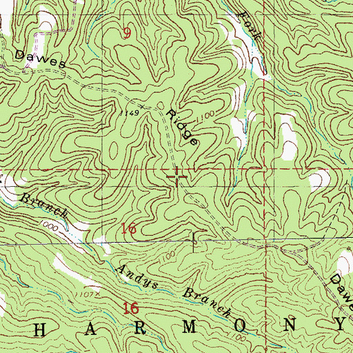 Topographic Map of Dawes Ridge, MO