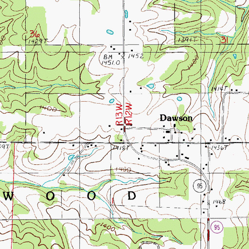 Topographic Map of Dawson, MO