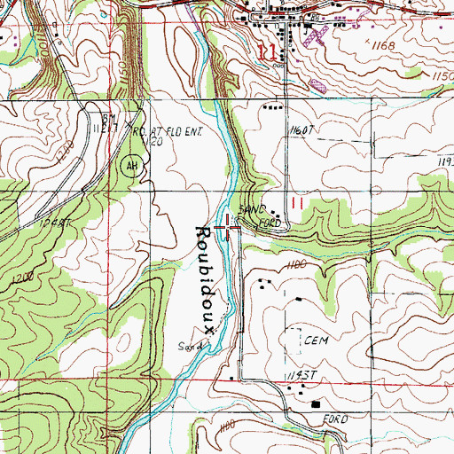 Topographic Map of Dearborn Creek, MO