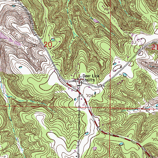 Topographic Map of Deer Lick Church, MO