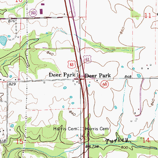 Topographic Map of Deer Park, MO