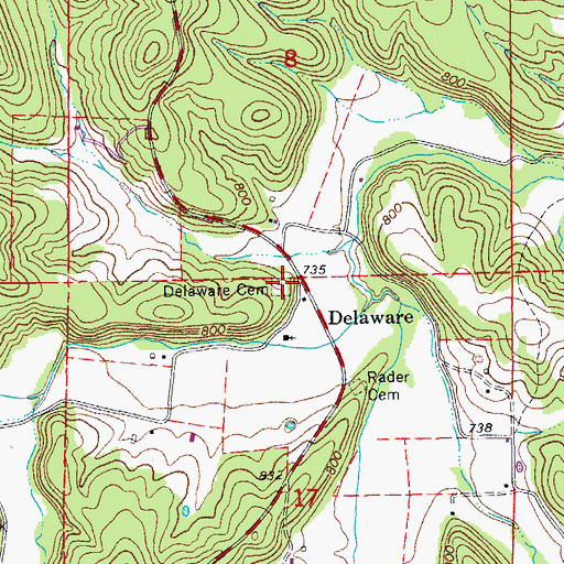 Topographic Map of Delaware Cemetery, MO