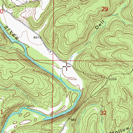Topographic Map of Dell Hollow, MO