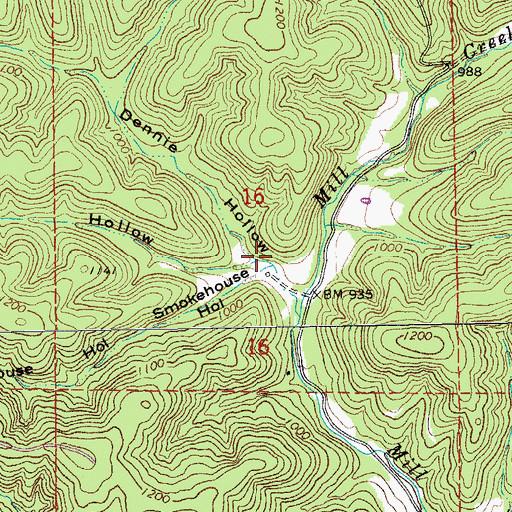Topographic Map of Dennie Hollow, MO