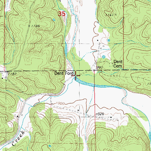 Topographic Map of Dent Ford, MO