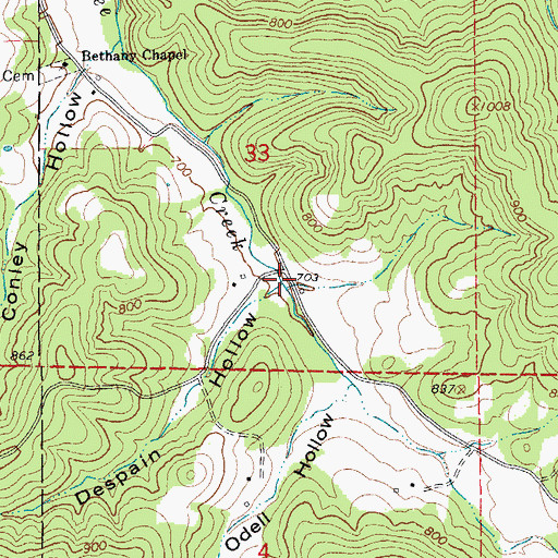 Topographic Map of Despain Hollow, MO