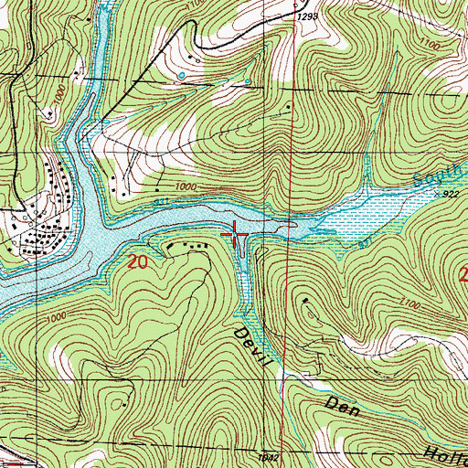 Topographic Map of Devil Den Hollow, MO