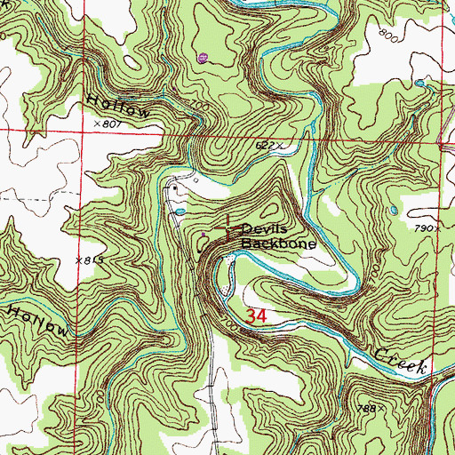Topographic Map of Devils Backbone, MO