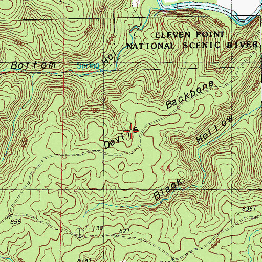 Topographic Map of Devils Backbone, MO