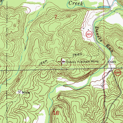 Topographic Map of Devils Kitchen Mine, MO