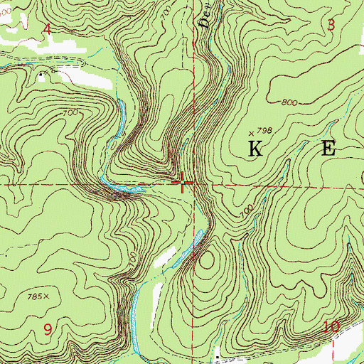Topographic Map of Devils Run, MO