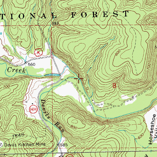 Topographic Map of Devils Run, MO