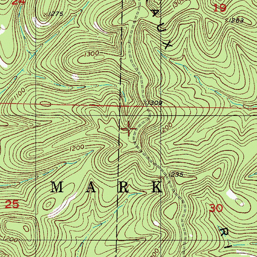 Topographic Map of Devreaux Ridge, MO