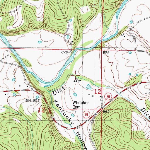 Topographic Map of Dick Branch, MO