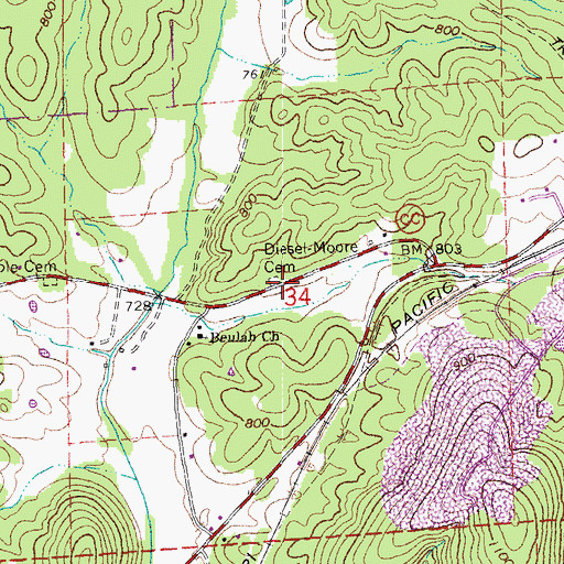 Topographic Map of Diesel-Moore Cemetery, MO