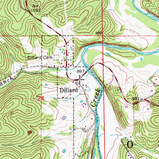 Topographic Map of Dillard, MO