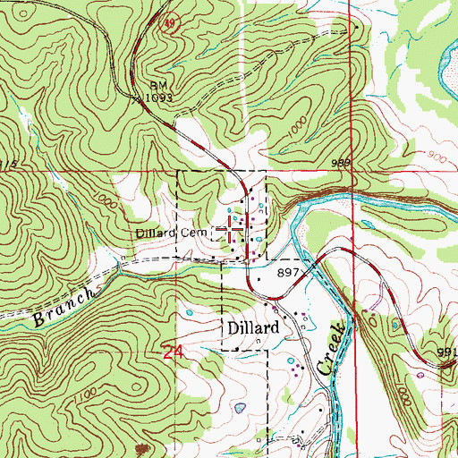 Topographic Map of Dillard Cemetery, MO